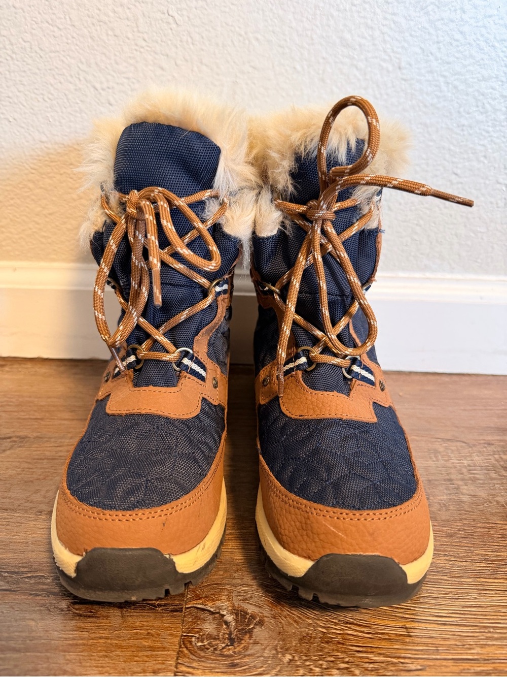 BearPaw Kids Navy and Tan Fur-Trim Winter Boots